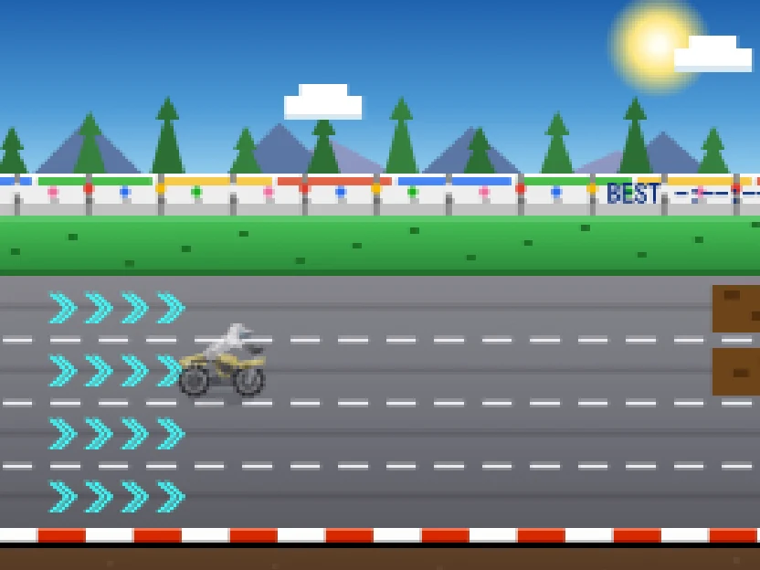 PCのブラウザで遊ぶ EXCITE MOTO。ドット絵のレース画面を大きく表示